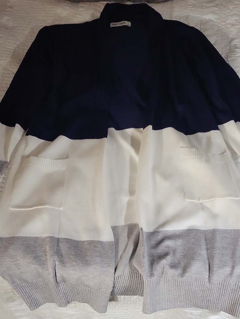 Grace Karin Navy, White & Gray Colorblock Sweater